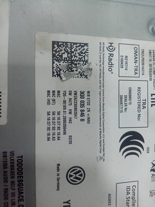 Sistema audio / radio cd volkswagen golf vii 1.5 tsi