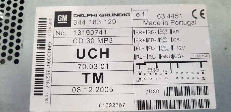  sistema audio / radio cd   opel astra h berlina cosmo 1.7 16v cdti