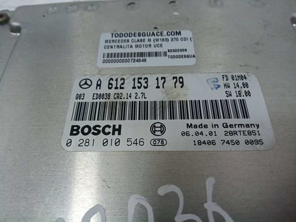 Centralita motor uce mercedes-benz clase m ml 270 cdi (163.113)