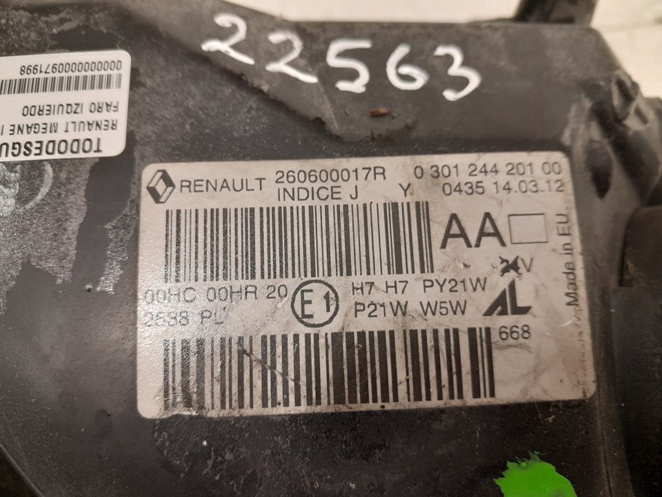 Faro izquierdo renault megane iii fastback 1.5 dci (bz09 bz0d)