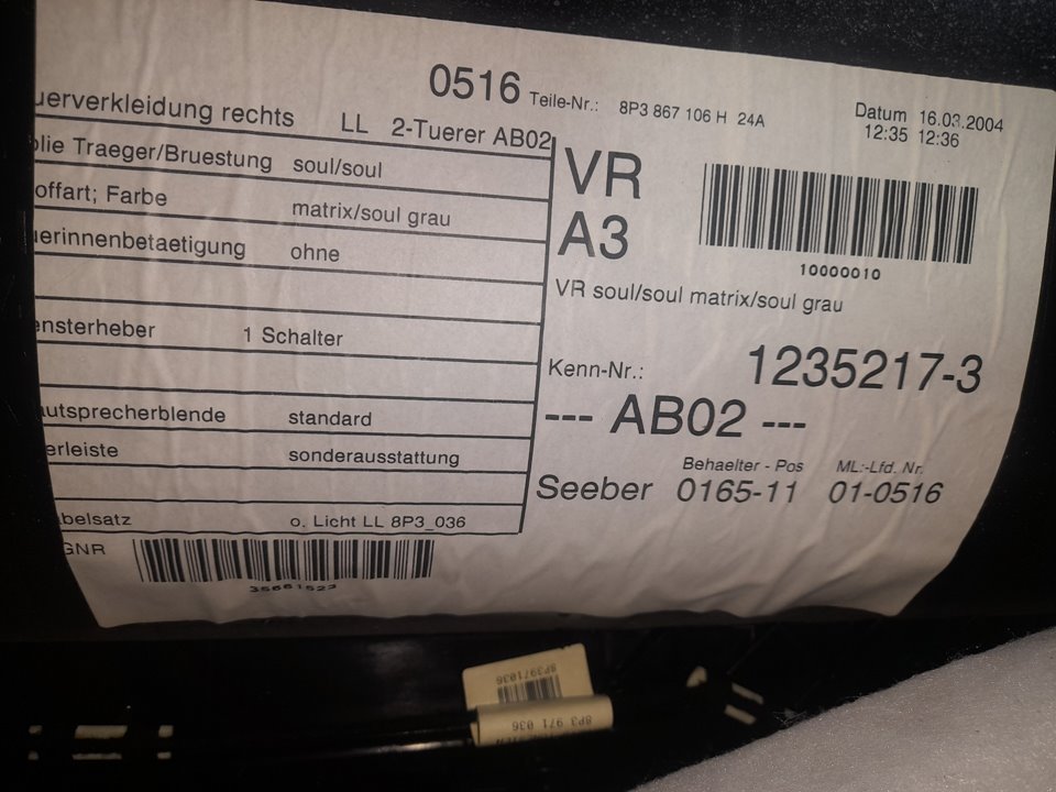 Guarnecido puerta delantera derecha audi a3 (8p1) 2.0 tdi ambiente