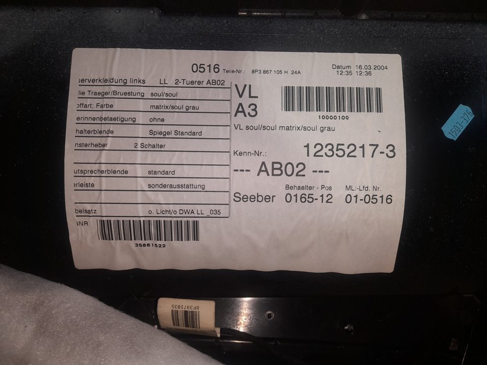 Guarnecido puerta delantera izquierda audi a3 (8p1) 2.0 tdi ambiente