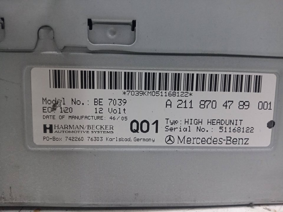 Sistema audio / radio cd mercedes-benz clase e (bm 211) berlina e 320 cdi (211.022)