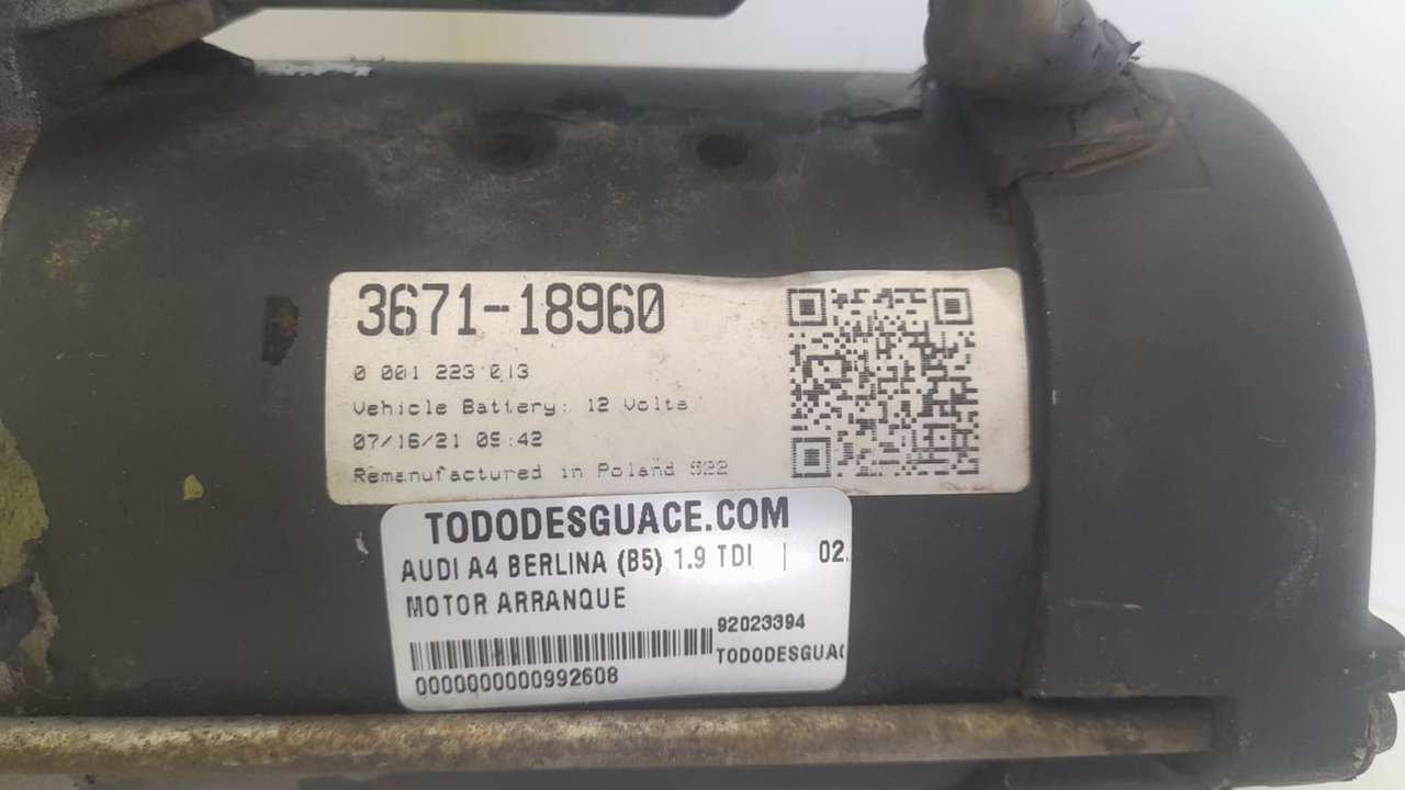 Motor arranque audi a4 berlina (b5) 1.9 tdi