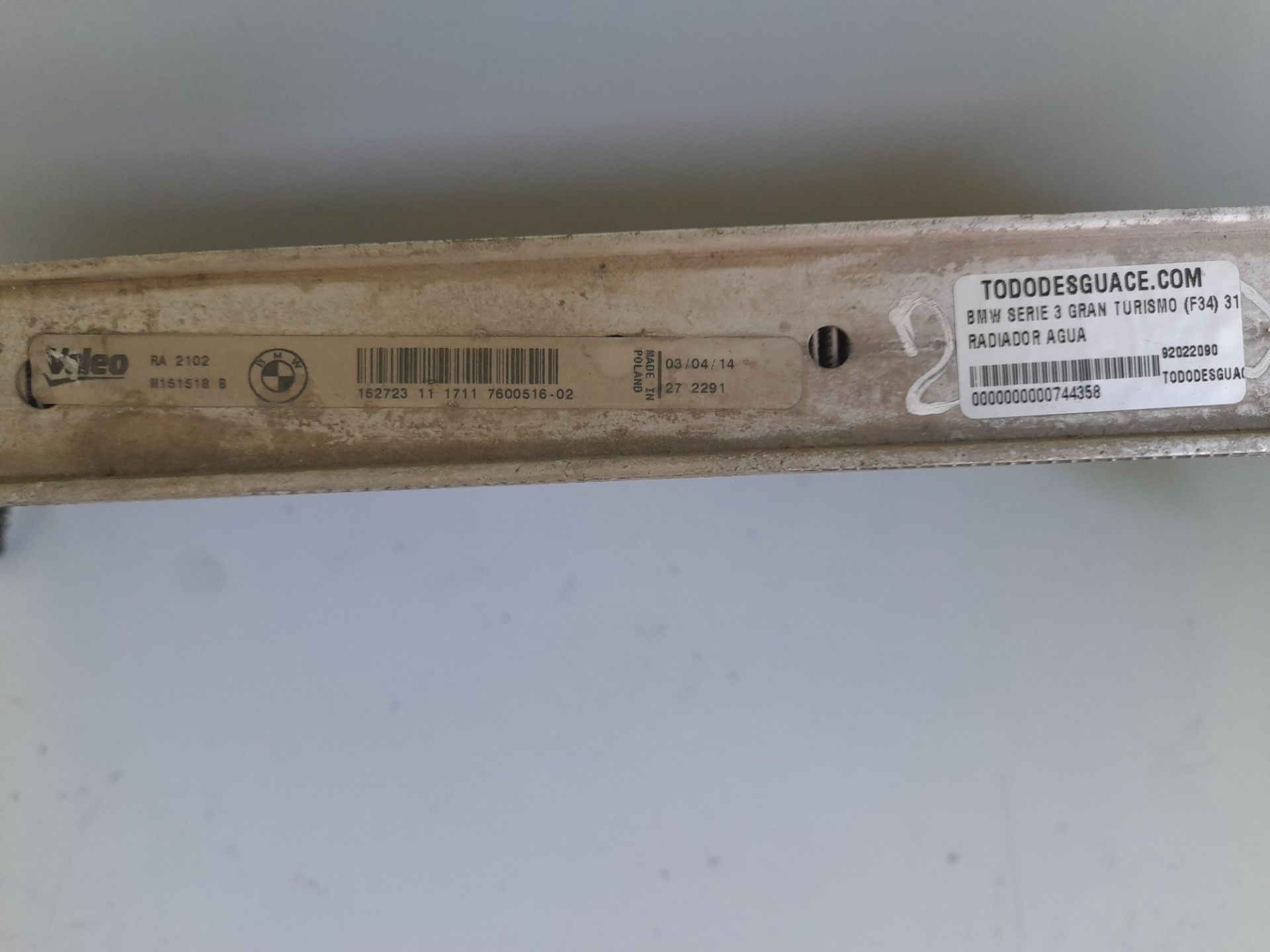 Radiador agua bmw serie 3 gran turismo (f34) 318d