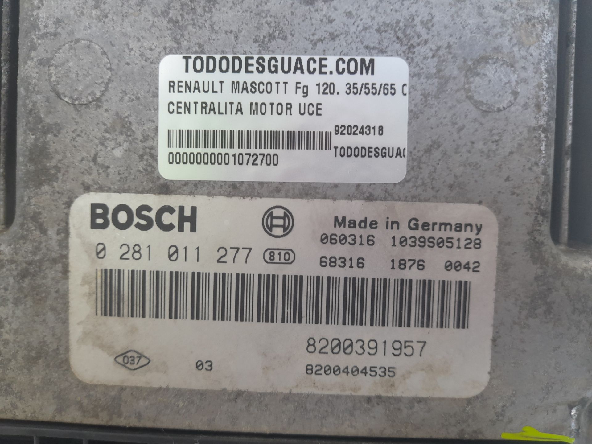 Centralita motor uce renault mascott (2004) fg 120. 355565 cabina indivi