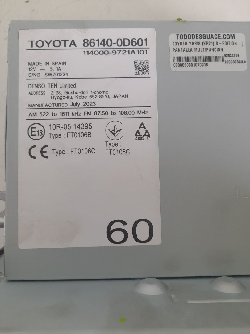 Pantalla multifuncion toyota yaris (xp21) sedition