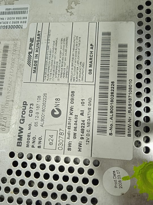 Sistema audio / radio cd bmw serie 3 berlina (e90) 318d