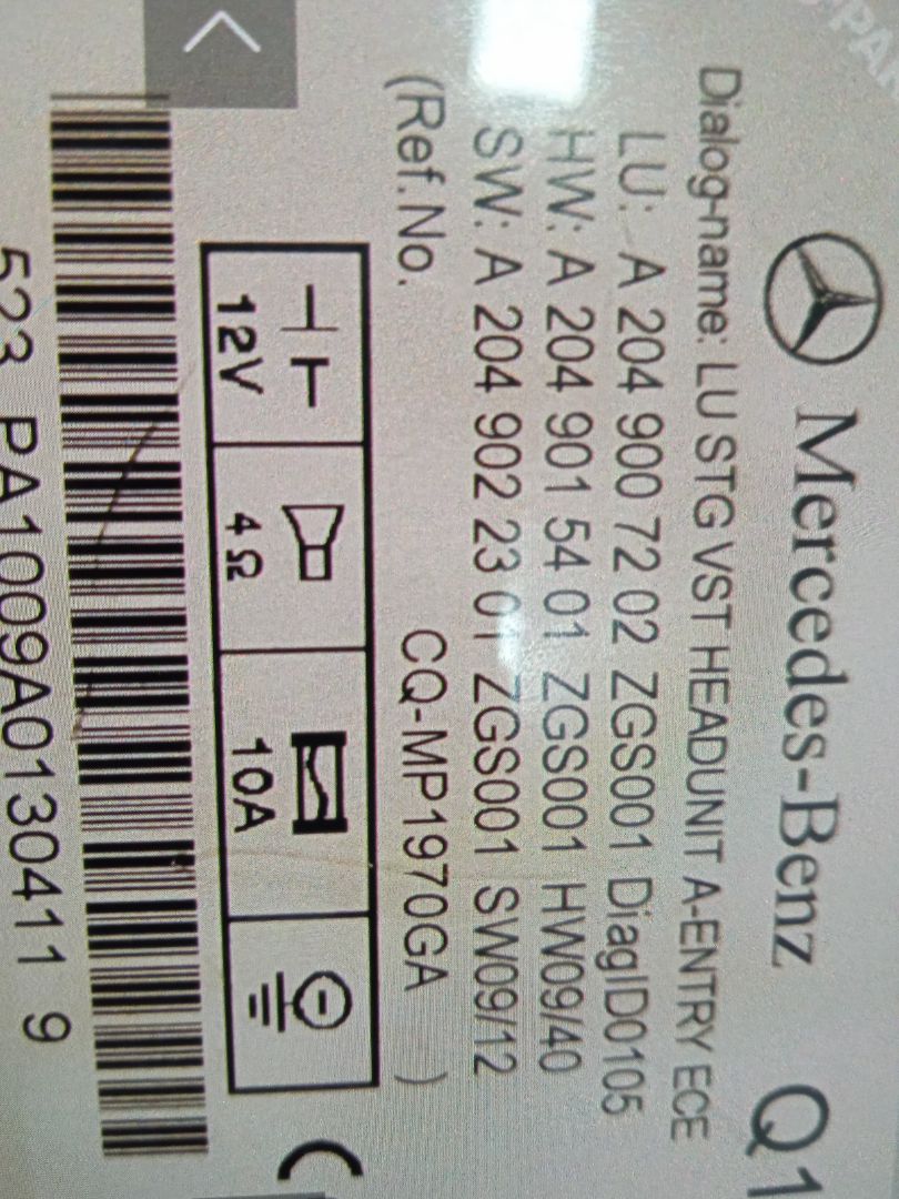 Sistema audio / radio cd mercedes-benz clase c (bm 204) familiar c 200 t cdi blueefficiency (20