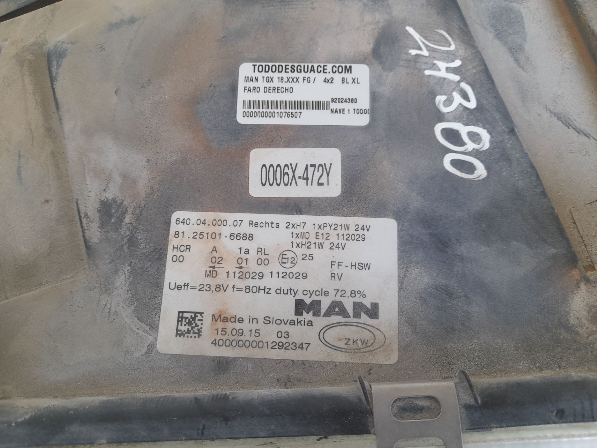 Faro derecho man tgx 18.xxx (2007) fg    4x2   bl xl