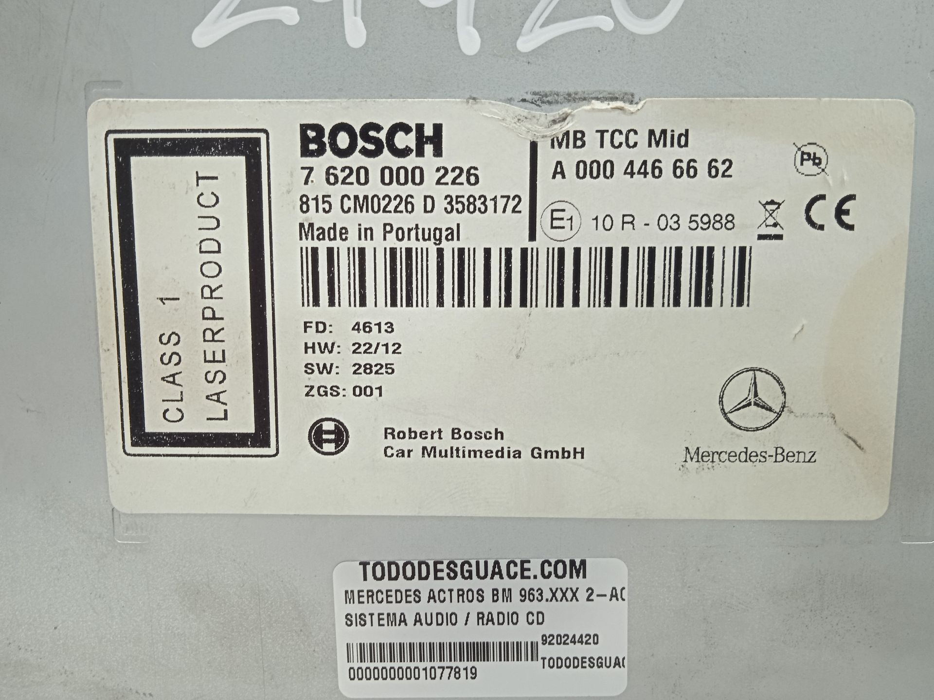 Sistema audio / radio cd mercedes-benz actros 4 2-ejes bm 963 (2011) 18xx 4x2 sattelzugmaschine l b
