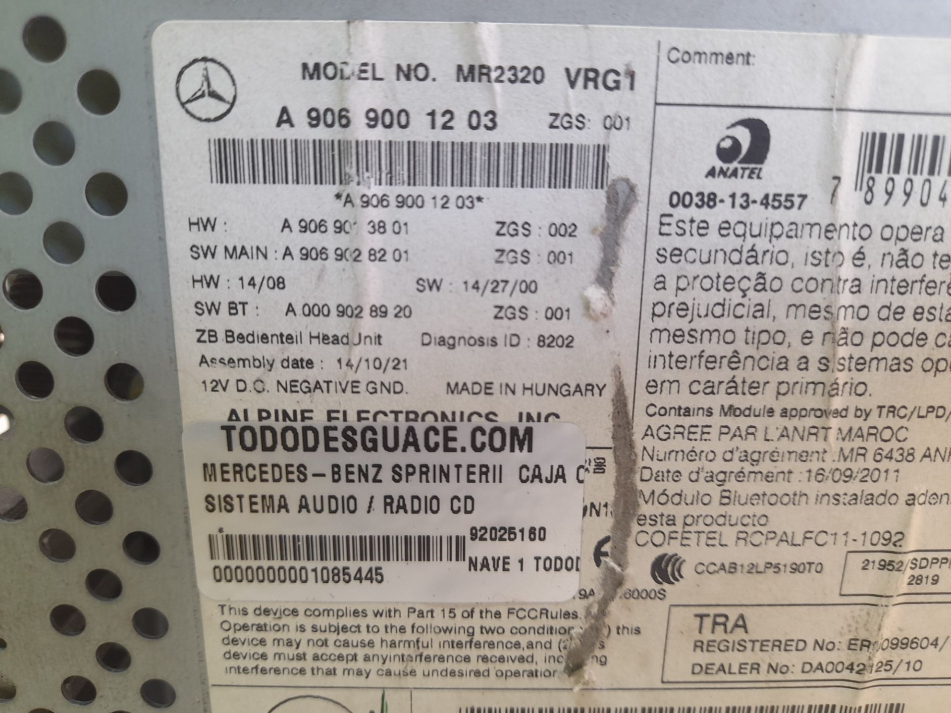 Sistema audio / radio cd 