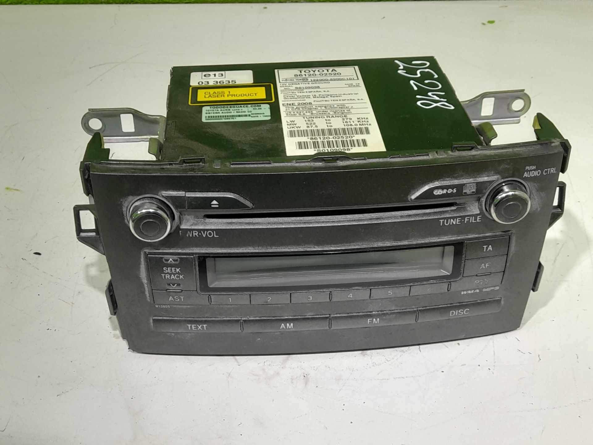 Sistema audio / radio cd toyota auris (e15) luna+