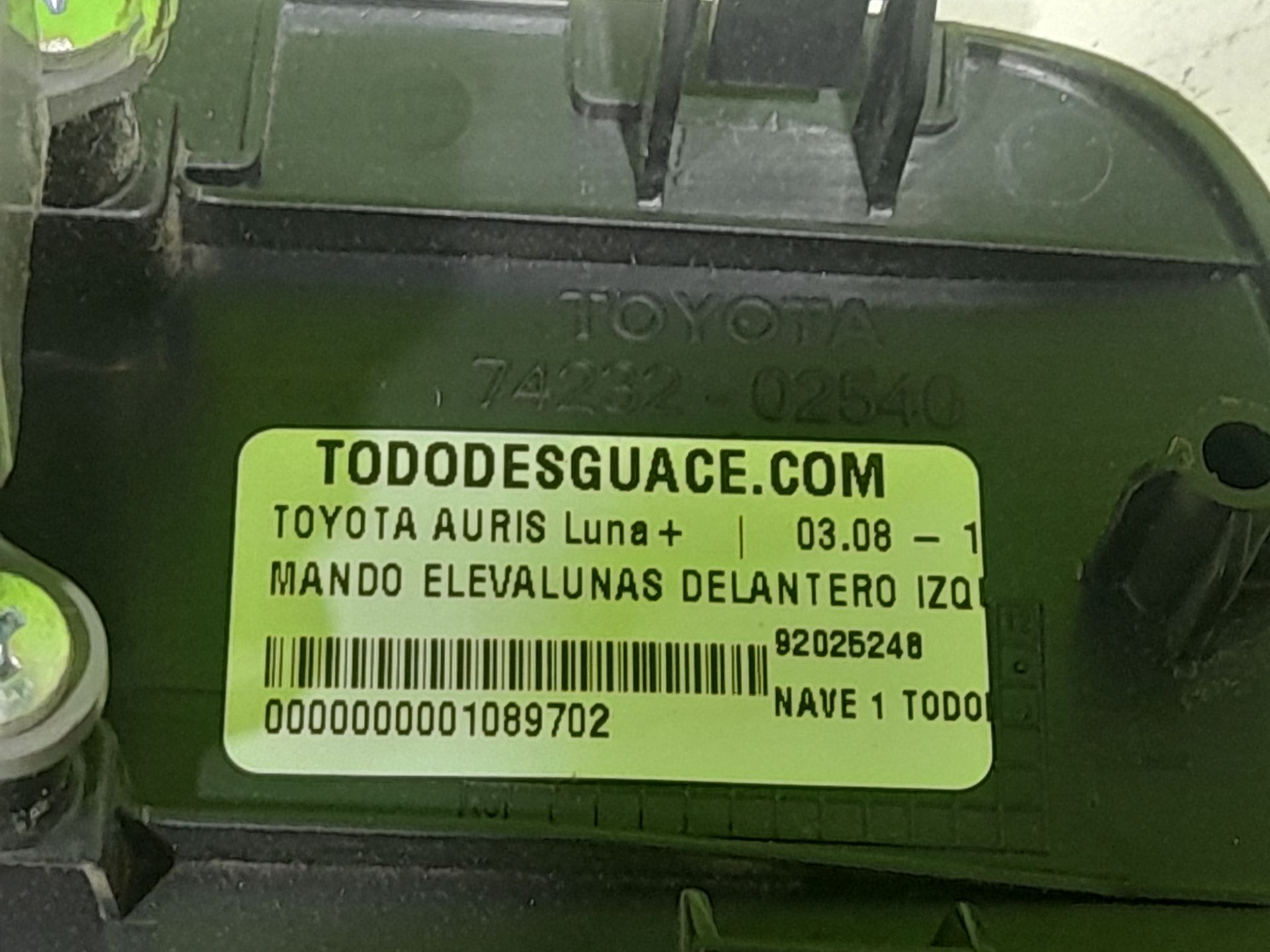 Mando elevalunas delantero izquierdo toyota auris (e15) luna+