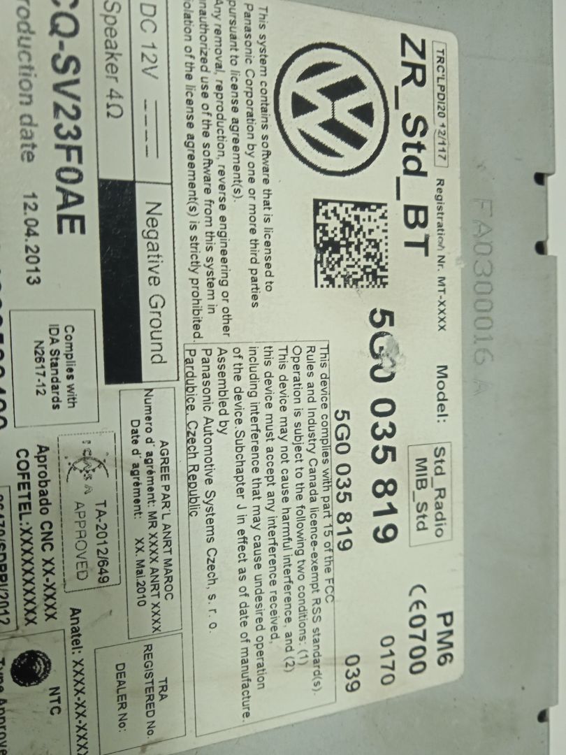 Sistema audio / radio cd volkswagen golf vii (5g1be1) gti bluemotion