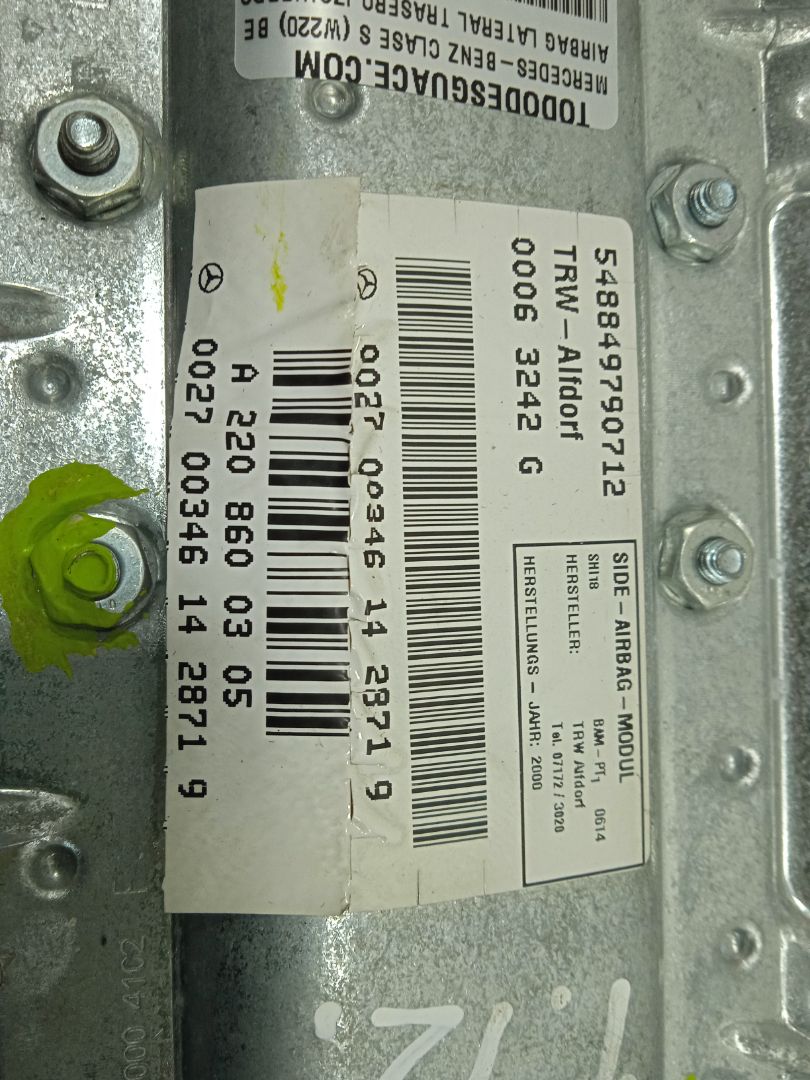 Airbag lateral trasero izquierdo mercedes-benz clase s (bm 220) berlina 320 (220.065)