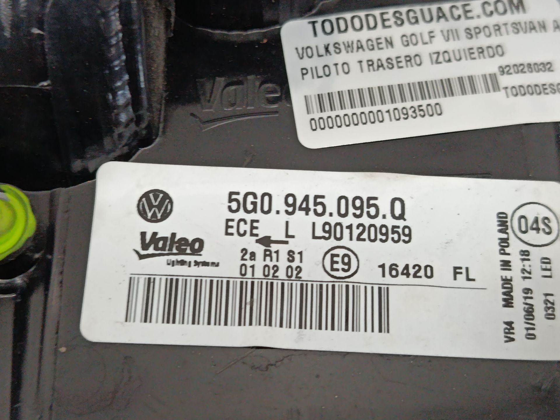 Piloto trasero izquierdo volkswagen golf sportsvan vii (an1)(09.2017) advance
