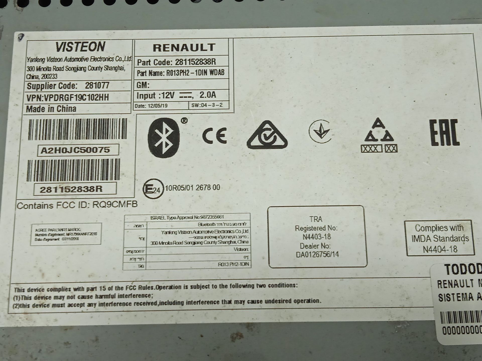 Sistema audio / radio cd renault master 3t5 van 3t5 van std fwd 130e6
