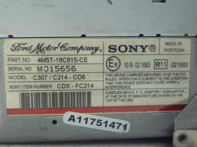  sistema audio / radio cd   ford focus c-max (cap) ambiente (d) 1.6 tdci cat