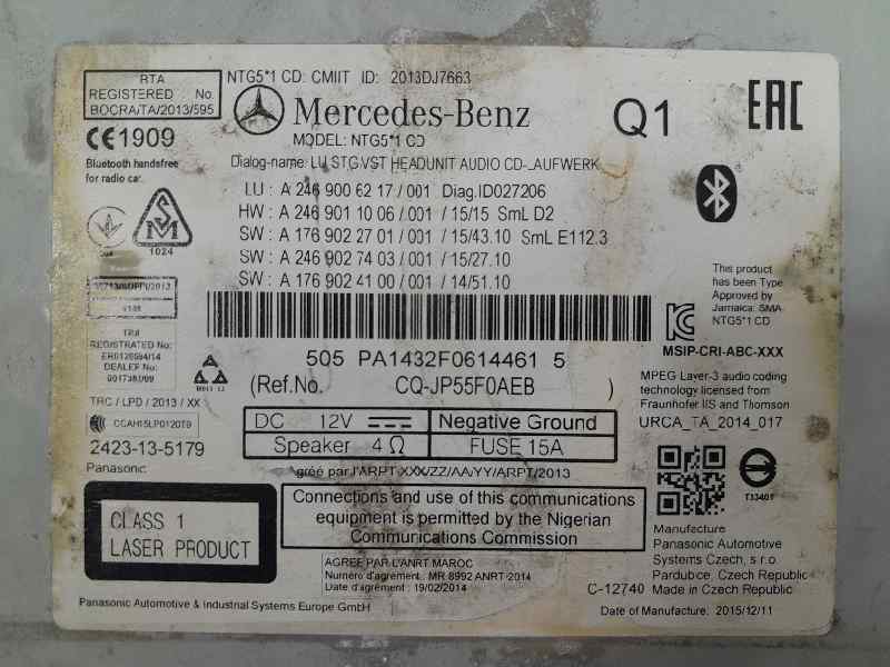  sistema audio / radio cd   mercedes clase b (w246) b 180 cdi (246.212) 1.5 cdi cat
