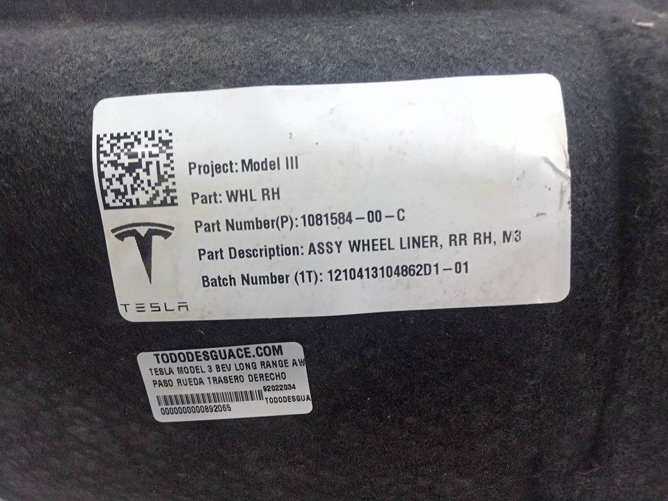 Paso rueda trasero derecho tesla model 3 bev long range a