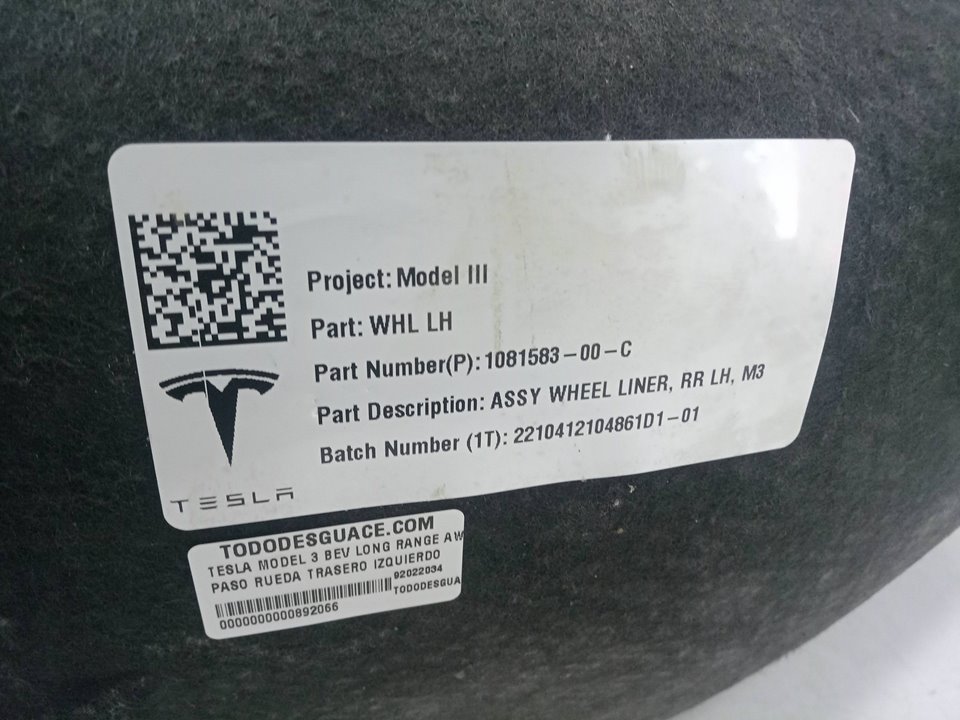 Paso rueda trasero izquierdo tesla model 3 bev long range a